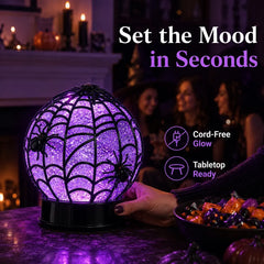Swirling Glitter Ghost & Spider Globe Light