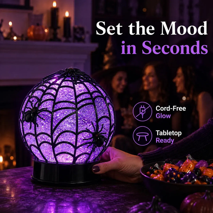 Swirling Glitter Ghost & Spider Globe Light